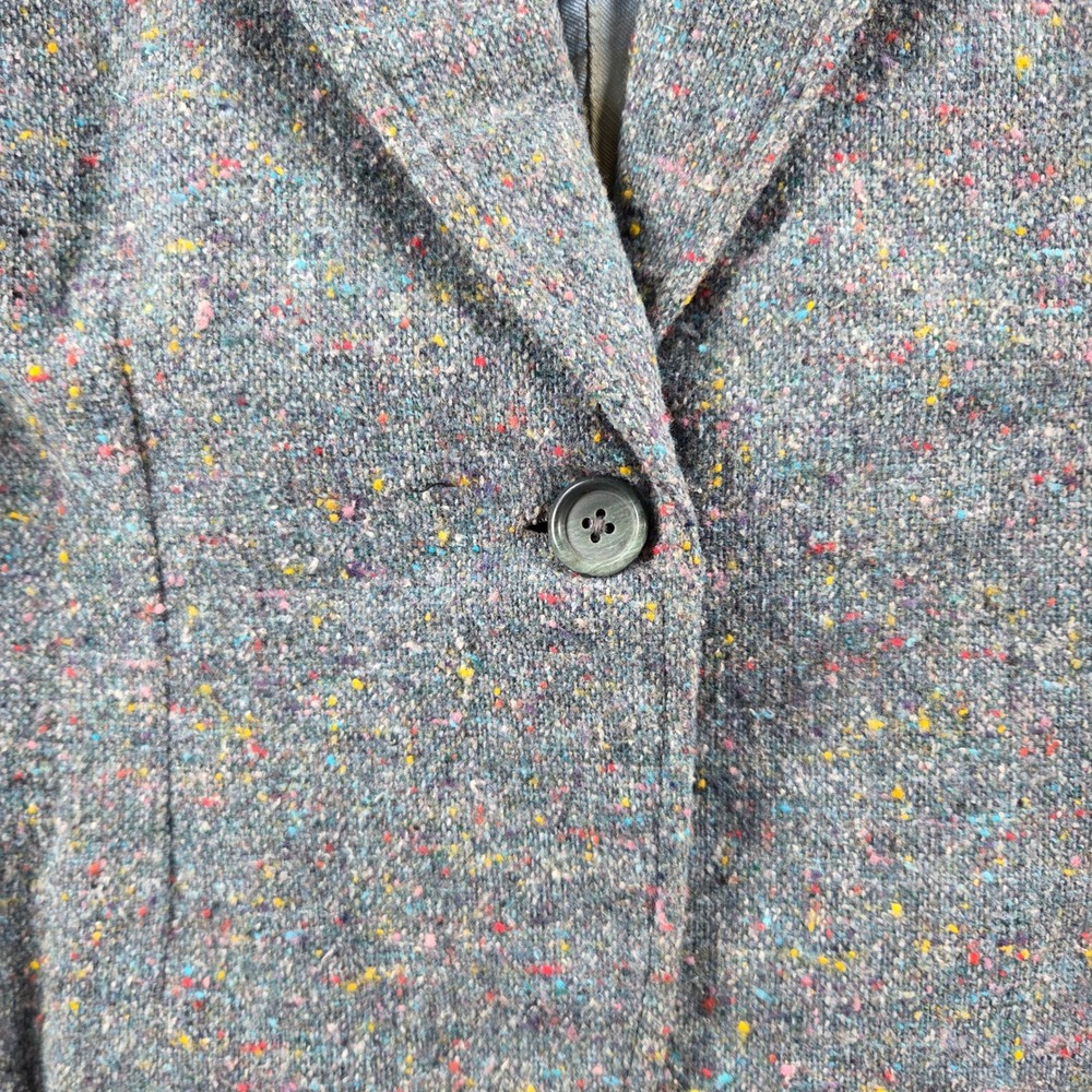 Vintage Blazer Men Small Grey Multi-Color Tweed Confetti Wool Blend Academic - Picture 3 of 8